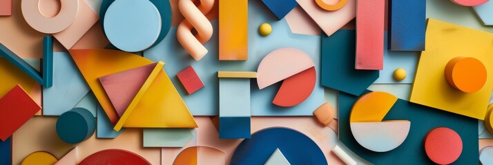 Poster - A flat lay photograph showcasing various geometric shapes in various colors, sizes, and textures