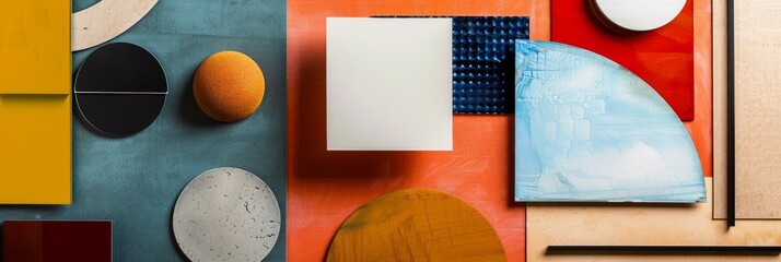 Poster - A top-down view of various abstract shapes in different colors and sizes arranged on a flat surface