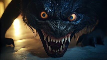 Wall Mural - A scary toothy monster in the dark. A creepy character to create.