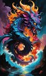 © Nataly Art - the image of a stylized dragon or serpent made with a vortex of colors and elements such as fire