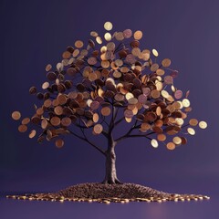 A creative representation of a money tree made from coins, symbolizing wealth, prosperity, and financial growth.