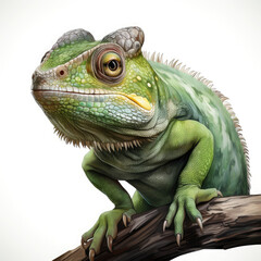 Watercolor Green color chameleon close up, clipart Illustration, Generative Ai