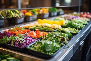 Wall Mural - Fresh vegetables in a salad bar at a restaurant. Selective focus