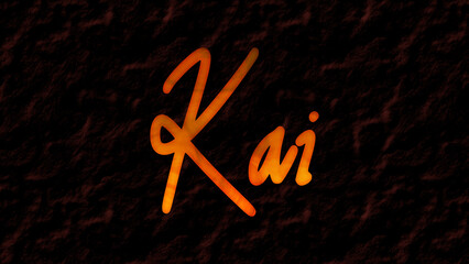 3D fire text effect of name Kai on dark background.