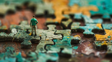 Wall Mural - a toy man standing on a piece of puzzles