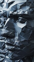 Canvas Print - a close up of a person's face made of silver foil paper with a black background