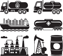 Wall Mural - Oil Industry Silhouette Vector Set