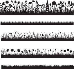 Wall Mural - Grass and Plants Silhouette Vector Set