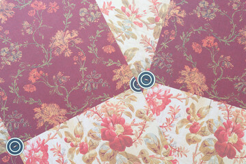 Wall Mural - scrapbooking paper sheets with buttons and traditional floral patterns