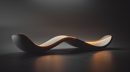 Wall Mural - Modern minimalist bench glows orange against a dark backdrop, showcasing luxury and elegance with sleek curves and innovative shape