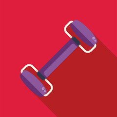 Wall Mural - Minimalist flat lay image of purple dumbbell on red background representing fitness and healthy lifestyle