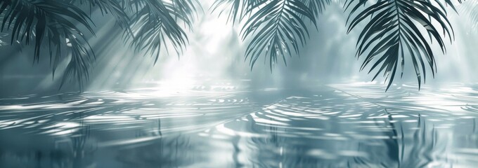 Wall Mural - Palm Fronds Shadow On Water Surface