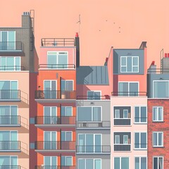 Wall Mural - Apartment Building with Balconies and Rooftops