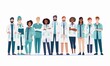 © SKIMP Art - Flat illustration of a group of medical staff, doctors and nurses standing together, isolated on a white background Generative AI