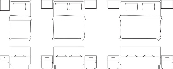 varied set of beds in plan and elevation or view - architectural