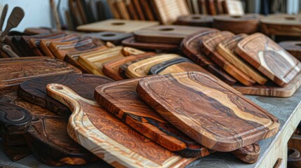 Canvas Print - Kitchen wooden cutting boards in Aktobe Kazakhstan