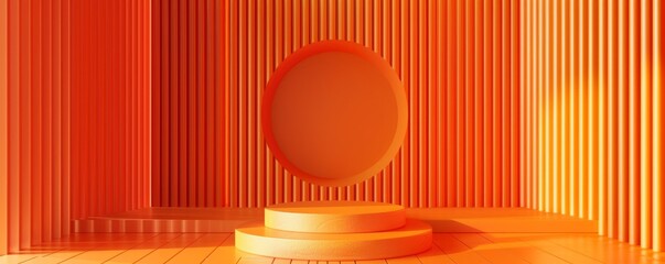 Poster - Minimalist orange background with vertical lines and geometric shapes