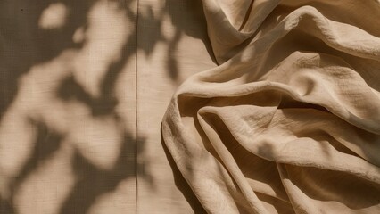 Wall Mural - Draped Linen Texture with Abstract Light Patterns: A Neutral Beige Aesthetic