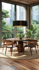 table and chairs on the terrace in luxury penthouse condo on the luxury high rise building over look to cityscape view.