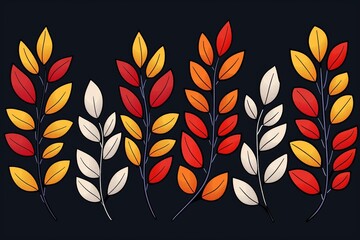 Canvas Print - Stylish digital illustration of red and orange autumn leaves on a dark background