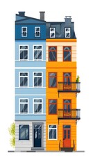 Wall Mural - Two Story Building with Blue and Orange Exterior