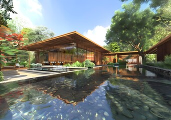 Wall Mural - Modern Minimalist Architecture Design of Spa in Garden