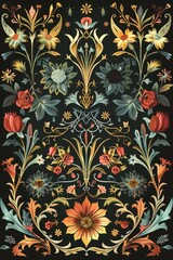 Aufkleber - A bouquet of colorful flowers and leaves against a dark backdrop