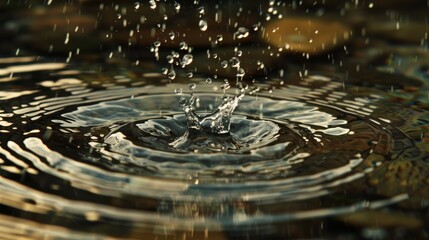Poster - Rippling water splashing in a calm surface during a rainy afternoon