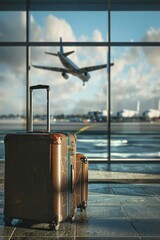 Poster - A pair of suitcases placed in front of a window with natural light