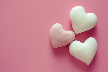 Two Heart Shaped Marshmallows on Pink Background