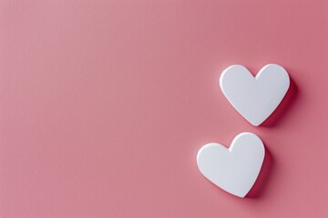 Two Heart Shaped Marshmallows on Pink Background