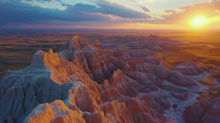 Aufkleber - A serene scene of the sun setting over the majestic mountains in a vast desert landscape