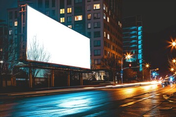 Aufkleber - A blank city billboard lit up at night with no advertisement or message, possibly in need of repair or replacement