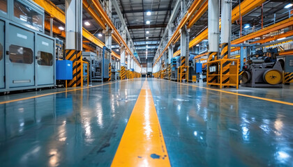 Wall Mural - The factory is bustling with various machinery and workers performing their tasks