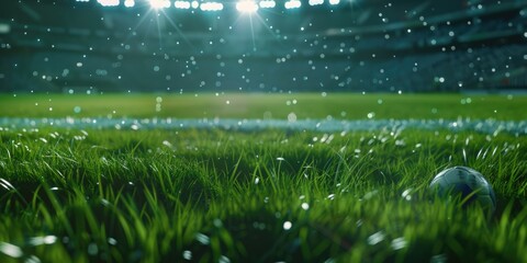 Poster - A soccer field with a ball on the grass