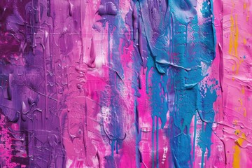 Wall Mural - A painting with a purple, blue, and pink background. The colors are bright and bold, creating a sense of energy and excitement. The painting appears to be abstract