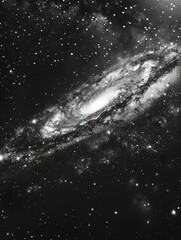 Wall Mural - a black and white photo of a galaxy with a large spiral in the center. the galaxy is filled with sta
