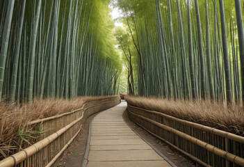  A traditional Japanese bamboo forest path. 