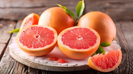 Fresh Ripe Grapefruits on Wooden Table