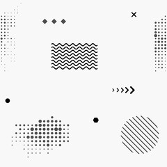 Fototapete - Vector illustration. Geometry seamless background. Memphis pattern. Flat concept. Fashion 80s-90s. Retro funky graphic. Vintage geometric print illustration element. Halftone dots texture. Postmodern