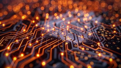 Circuit board close-up. Technology background. 3d rendering