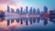© jaykoppelman - A cityscape at dusk showcasing modern buildings with reflections on the water creating a captivating urban scene