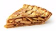 © PondLord - A single slice of apple pie standing upright, showcasing the layers of flaky crust and chunky apple filling, against a pure white background.