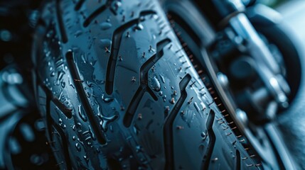 Poster - A detailed view of a motorcycle tire, ideal for use in editorial or commercial projects where a high-quality image is required