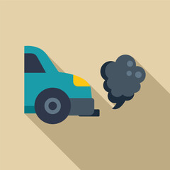 Wall Mural - Blue car is releasing a cloud of dark, harmful smoke from its exhaust pipe, symbolizing air pollution from vehicles