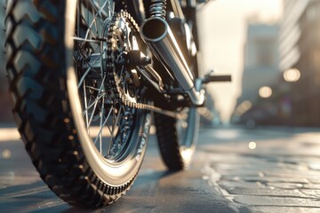 Poster - Close-up view of a motorcycle tire on the street