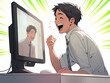 © Akiko - オンラインで笑顔で会話するビジネスマン