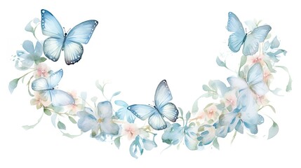 Wall Mural - watercolor beautiful elegant light blue butterflies