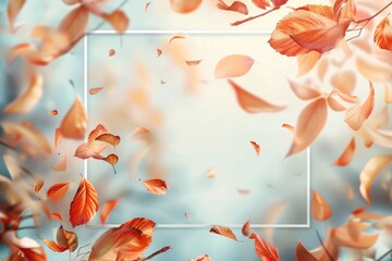 Canvas Print - A wooden frame surrounded by autumn leaves, perfect for a seasonal decoration or photo display