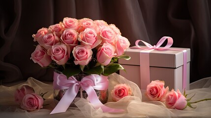 Poster - A bouquet of pink roses 